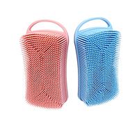 Spazzola da Bagno in Silicone Doppia Faccia con Gancio 2 Pezzi | Massaggio Delicato, per Corpo e Cuoio Capelluto, Adatta alla Doccia, Colori Rosa e Blu