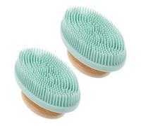 Spazzola da Bagno in Silicone Manico in Legno, 2 Pezzi | Lunghe Setole Morbide, Massaggio Delicato e Pulizia Cutanea, Sicura in Acqua Calda, Formato Coppia