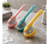Spazzola da bagno per animali con dispenser di liquido e setole in silicone