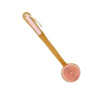 Spazzola da bagno rilassante con testa in silicone floccato e manico in legno Design Scrubber per la schiena Pulizia efficace Spazzola morbida per il corpo
