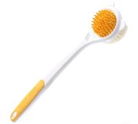 Spazzola da doccia con manico esteso da 40 cm per un facile lavaggio della schiena, setole in nylon morbide e dense e denti in silicone sui lati opposti, struttura in polipropilene (bianco)