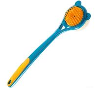 Spazzola da doccia con manico esteso da 40 cm per un facile lavaggio della schiena, setole in nylon morbide e dense e denti in silicone sui lati opposti, struttura in polipropilene (blu)