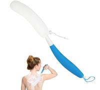 Spazzola da doccia esfoliante per la pelle del corpo rimovibile audace manico lungo rondella posteriore curva spazzola per massaggio spazzola da bagno extra grande manico curvo europeo e americano a forma di mano (blu-bianco)