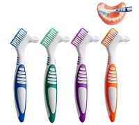 Spazzola dentata per protesi - 6 pezzi - 4 spazzole dentate + 2 scatole portaoggetti, spazzola per protesi a due lati per una pulizia efficace della protesi dentale (blu/verde/viola/arancione)