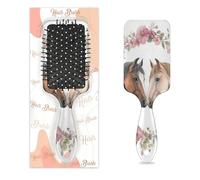 Spazzola districante per capelli bagnati e asciutti, coppia di cavalli con fiori a tema San Valentino, pettini per donne, uomini, ragazzi, ragazze, bambini, spazzola massaggiante per capelli ricci o