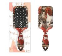 Spazzola districante per capelli bagnati e asciutti, coppia di gatti carini a tema San Valentino, pettini a cuscino d'aria, per donne, uomini, ragazzi, ragazze, bambini, spazzola massaggiante per