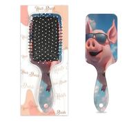 Spazzola districante per capelli bagnati e asciutti, simpatico maialino volante con occhiali da sole per il cielo con pettini a cuscino d'aria per donne, uomini, ragazzi, ragazze, bambini, spazzola