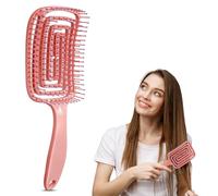 Spazzola districante per capelli rosa, spazzola curva ventilata per capelli spessi, leggera ed ergonomica, dimensioni comode, adatta a tutti i tipi di ricci (include parrucche), ideale per uomini