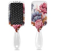 Spazzola districante per capelli unisex, spazzola flessibile con setole morbide (elegante fiore peonia erba)