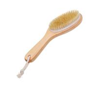 Spazzola Doccia Massaggiante Corpo in Legno con Setole Naturali Esfoliante | Manico e Cordino per Appendere, Colore Kaki, per Pelle e Gambe, Rimuove Cellule Morte, Ammorbidisce la Pelle