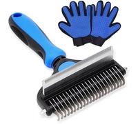 Spazzola e guanti 2 in 1 per la toelettatura del cane, pettine per rimuovere il pelo del sottopelo, spazzola per la toelettatura dei peli di animali domestici, per cani o gatti a pelo lungo e corto