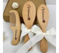 Spazzola E Pettine For Capelli In Legno Personalizzati For Neonati, Kit For La Cura Del Bambino Con Incisione Personalizzata Con Testo/nome, Regalo For Il Primo Compleanno Delle Bambine(C)