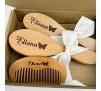 Spazzola E Pettine For Capelli In Legno Personalizzati For Neonati, Kit For La Cura Del Bambino Con Incisione Personalizzata Con Testo/nome, Regalo For Il Primo Compleanno Delle Bambine(A)