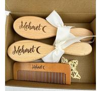 Spazzola E Pettine For Capelli In Legno Personalizzati For Neonati, Kit For La Cura Del Bambino Con Incisione Personalizzata Con Testo/nome, Regalo For Il Primo Compleanno Delle Bambine(B)