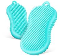 Spazzola Esfoliante Corpo in Silicone Verde, 2 Pezzi | Doppio Lato Setole a Densità Differenziata, per Cuoio Capelluto e Testa, Facile da Riporre