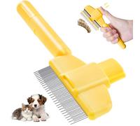 Spazzola gialla per peli di animali domestici con pulsante di rilascio, spazzola per la toelettatura dei gatti per peli corti e lunghi