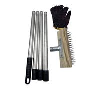 Spazzola in acciaio , 150 cm, spazzola per pulizia di interni ed esterni, manico lungo, con setole dure, testa in acciaio per calcestruzzo, terrazza, tappeti, pareti e patio