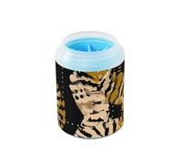 Spazzola in silicone per la pulizia dei piedi degli animali domestici, con linee marroni e gialle, astratte, portatile, per cani di taglia piccola, media e grande