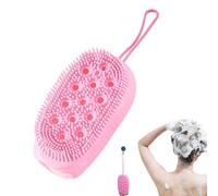 Spazzola in silicone per scrub, spazzola per il corpo, doppio lato, massaggiatore morbido, pelle pulita e esfoliante, per viaggi, casa, bagno, 5,5 x 7,5 x 12,5 cm, 48 g, blu rosa