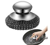 Spazzola Lana Acciaio con Set Ricariche Tamponi Metallo - Scrubber Inox con Manico per Rimuovere Macchie Ostinate da Ghisa, Pentole, Padelle, Griglie, Fornelli, Lavelli
