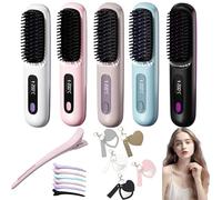 Spazzola Lisciante, 3 Temperature, Con Display LCD, Senza Filo per Donne, Capelli Lunghi e Corti, per Casa, Viaggio e Feste (Rosa)
