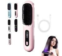 Spazzola lisciante e volumizzante senza fili, 1 pezzo | 3 tempi, calore 20s, display LED, Type-C, viaggio. Ceramica, denti protettivi, senza crespo, onde, per tutti i capelli. rosa
