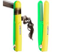 Spazzola lisciante per capelli senza fili, portatile in viaggio, per viaggi anni '30, riscaldamento rapido, ricaricabile tramite USB, doppia alimentazione, display LCD, con custodia (giallo-verde)