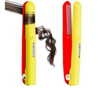 Spazzola lisciante per capelli senza fili, portatile in viaggio, per viaggi anni '30, riscaldamento rapido, ricaricabile tramite USB, doppia alimentazione, display LCD, con custodia (giallo rosso)