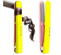 Spazzola lisciante per capelli senza fili, portatile in viaggio, per viaggi anni '30, riscaldamento veloce, ricaricabile tramite USB, doppia alimentazione, display LCD, con custodia (giallo e rosa)