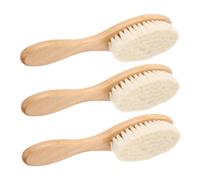 Spazzola Massaggio Chioma Bebè 3 Pezzi, Manico in Legno Beige