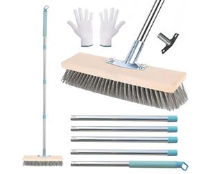Spazzola metallica resistente da 30,5 cm con 5 aste staccabili, scopa in filo rigido, spazzola da cortile, resistente per esterni, patio, terrazza, giardino, scopa con setole rigide con guanti da