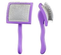 Spazzola per cani di grandi dimensioni, con piccole punte rotonde in gomma, professionale ed ergonomica, manico in legno, spazzola lunga per barboncini, Goldendoodles e altri cani a pelo lungo (viola)