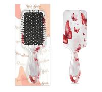 Spazzola per capelli con farfalla rossa e cuore innamorato, per donne e ragazze, antistatica con setole in nylon lisce, spazzola districante, design leggero, per capelli bagnati e asciutti (21 x 5 cm)