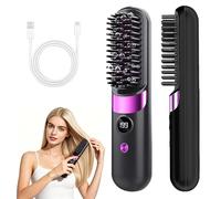 Spazzola per capelli corti, spazzola per capelli elettrica, senza fili, con indicatore LED, 3 livelli di temperatura, portatile, per capelli lisci e ricci, ideale per viaggi e tutti i giorni