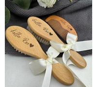 Spazzola Per Capelli E Pettine In Legno Personalizzati Per Neonato, Spazzola Per Capelli Personalizzata Con Nome Inciso, Regalo Per Baby Shower(3Pcs-B)