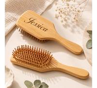Spazzola Per Capelli In Bambù Con Nome, Massaggiatore Per Cute Con Cuscino | Stile Paddle Con 18 Font, Ventole E Denti Arrotondati Per Spazzolatura Dolce, Quattro Misure