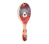 Spazzola per capelli in legno Colorato Orso dagli occhiali Pino Rosso Buon Natale Spazzola in legno Spazzola in legno per la crescita dei capelli Spazzola in legno naturale