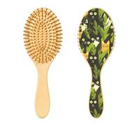 Spazzola per capelli in legno, con gatti bianchi e neri con foglie, per capelli lunghi, corti, ricci, spessi, sottili, per donne, uomini, ragazzi e ragazze