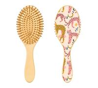 Spazzola per capelli in legno, con leopardo rosa e erba per capelli lunghi, corti, ricci, spessi, sottili, per donne, uomini, ragazzi e ragazze