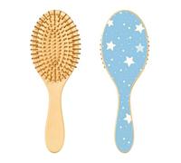 Spazzola per capelli in legno, con stelle azzurre e bianche, per capelli lunghi, corti, ricci, spessi, sottili, per donne, uomini, ragazzi e ragazze