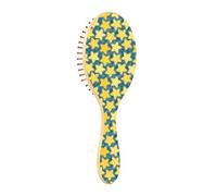 Spazzola per capelli in legno Giallo a cinque punte Stella e Reticolo Blu Paddle Spazzole per capelli per le donne Spazzola per capelli in legno per le donne Spazzola in legno naturale