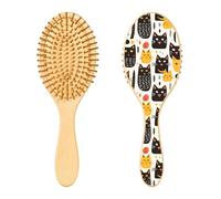 Spazzola per capelli in legno, graziosa spazzola per capelli con gatti neri e gatti gialli, per capelli lunghi, corti, ricci, spessi, sottili, per donne, uomini, ragazzi e ragazze