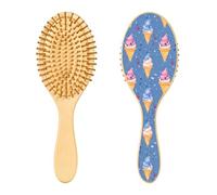 Spazzola per capelli in legno, motivo crema pastello blu, per capelli lunghi, corti, ricci, spessi, sottili, per donne, uomini, ragazzi e ragazze