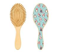 Spazzola per capelli in legno, motivo natalizio con simpatico pinguino blu, per capelli lunghi, corti, ricci, spessi, sottili, per donne, uomini, ragazzi e ragazze