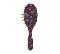 Spazzola per capelli in legno Paddle Spazzola per capelli per le donne Spazzola in legno per la crescita dei capelli Spazzola per capelli naturale Spazio Farfalla Cristalli Erbe Stelle su sfondo viola