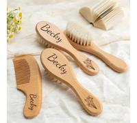 Spazzola Per Capelli In Legno Personalizzata Con Incisione, Setole Morbide In Lana, Con Nome Personalizzato, Regalo Ricordo Per Neonati, Regalo Per Neo Mamme