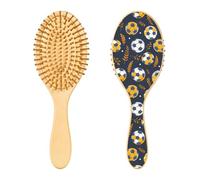 Spazzola per capelli in legno, spazzola per capelli con calcio e erba per capelli lunghi, corti, ricci, spessi, sottili, per donne, uomini, ragazzi e ragazze