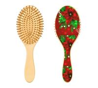 Spazzola per capelli in legno, spazzola per capelli con stella di Natale rossa, per capelli lunghi, corti, ricci, spessi, sottili, per donne, uomini, ragazzi e ragazze