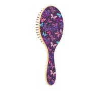 Spazzola per capelli in legno Spazzola per capelli in legno Spazzola per capelli in legno per le donne Spazzola per capelli da massaggio Fantasia luminosa Farfalle viola Cielo stellato