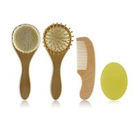 Spazzola per capelli per bambini, set di pettini rotondi in legno, spazzola massaggiante per cuoio capelluto per neonati, 4 pezzi